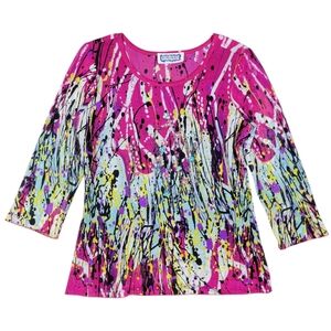 Y2K Kokomo Mesh Top Womens M Pink Semi Sheer Sequins Abstract Art Paint Splatter